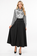 NY0046 A- LINE PLEATED LONG SKIRT (BLK, BLUE)