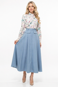 NY0046 A- LINE PLEATED LONG SKIRT (BLK, BLUE)