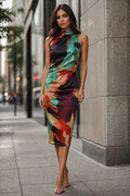 GF1668 ABSTRACT PRINT HALTERED MIDI DRESS (XL ONLY)