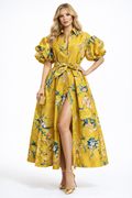 T2681 FLORAL PUFF SHORT SLEEVE MIKADO DRESS