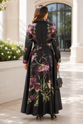 GF17923 DARK FLORAL TIE-WAIST MAXI DRESS