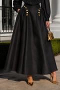 CH1005 ARTFUL BUTTONS MAXI SKIRT (BLK, WHT)