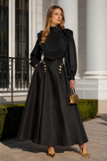 CH1005 ARTFUL BUTTONS MAXI SKIRT (BLK, WHT)