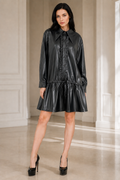 B1135 RUFFLE-TRIM FAUX LEATHER MINI DRESS