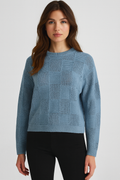 ZL522 TEXTURED CHECK KNIT SWEATER (BLUE, LAV)