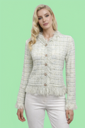 ZL507 FRINGED TWEED CARDIGAN SWEATER (PINK, GRN, BLUE)