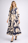 S3130 VINTAGE SCROLL PRINT MAXI SHIRT DRESS (XS, XXL)