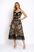 GF1594 BAROQUE FLORAL LACE-TRIM MIDI DRESS