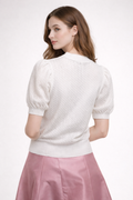 SK031 EYELET PUFF-SLEEVE CARDIGAN TOP