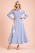 A95030AB PINSTRIPED FLOWER APPLIQUÉ SKIRT SET