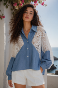 NY0076 DENIM LACE FUSION LONG SLEEVE TOP