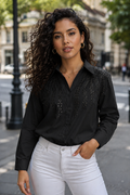 S3171 EMBELLISHED BOTANICAL TOP (BLU, BLK)