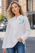 GF17837 SEQUIN APPLIQUE COTTON TUNIC TOP