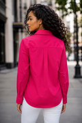 W6625 SCULPTED ROSETTE BUTTON-DOWN TOP (ROSE, BLK)