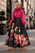 B11321 RUFFLE TIE NECKLINE ORGANZA TOP (RED, GRN, PNK)