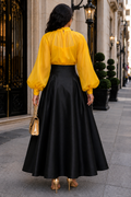 T260020 DRAMATIC FLOWER APPLIQUE PUFF SLEEVE TOP