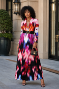 N2651 BRUSHSTROKE BOUNCY CRINKLE MAXI DUSTER DRESS