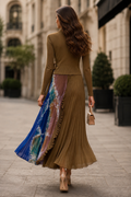 NY0045 ABSTRACT PRINT PLEATED WRAP MAXI DRESS