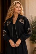 GF17824 EMBROIDERED FLOWER JACKET TOP (BLK, GRN)