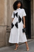 W6605 COUTURE BOW MAXI SHIRT DRESS