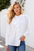 NY7508 PETAL APPLIQUÉ MANDARIN COLLAR TOP