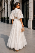 C3175 LUXE FEATHER-LEAF ORGANZA MAXI DRESS (WHT, BLK)
