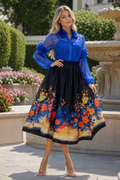 T26008 EMBLISHIED RUFFLE FLOWER TOP (BLU, GRN, PRPL)