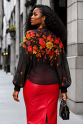 W5811A MIDNIGHT BLOOM ORGANZA FLORAL TOP