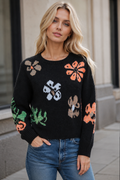 ZL533 FLORAL PRINT SWEATER (GRY, BLK)