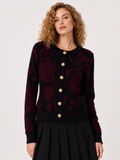 AV001 KNIT ROSE PRINT CARDIGAN (GRN, WINE)