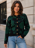 AV001 KNIT ROSE PRINT CARDIGAN (GRN, WINE)