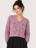 US0011 FLORAL BLOOM PEARL DETAILED CARDIGAN SWEATER (BLU, PNK)