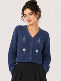 US0011 FLORAL BLOOM PEARL DETAILED CARDIGAN SWEATER (BLU, PNK)