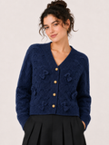 SGR598 FLORAL APPLIQUE BUTTON DOWN CARDIGAN SWEATER (PNK, NAVY)