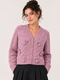 SGR598 FLORAL APPLIQUE BUTTON DOWN CARDIGAN SWEATER (PNK, NAVY)