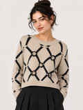 US0012 ROSE PEARL APPLIQUE CARDIGAN SWEATER (CRM, BLU)