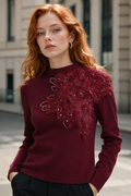LS65056 STUDDED PETAL SWEATER (IVORY, RED, GRN, BLK, PNK)