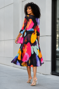 N2639 BOLD BRUSHSTROKE CRINKLE MIDI DRESS