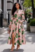 TL0037 BOTANICAL PRINT MIKADO MAXI DRESS