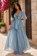W6631 BOHEMIAN STRIPE TIE TOP SKIRT SET