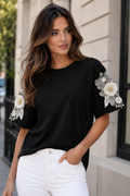 S3164 EMBLISHED SLEEVE T-SHIRT TOP