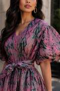 CH898 TEXTURED BROCADE PUFF SLEEVE MAXI DRESS