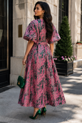 CH898 TEXTURED BROCADE PUFF SLEEVE MAXI DRESS