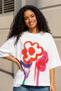 NY7511 ABSTRACT ART FLOWER T-SHIRT TOP