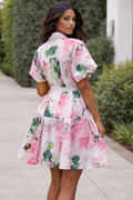 GF1619 BLUSH BOTANICAL PUFF-SLEEVE MINI DRESS