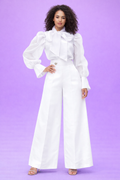 A95016 SHEER TIE NECK PUFF SLEEVE TOP (LILAC, WHT, BLK)