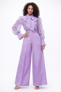 A95016 SHEER TIE NECK PUFF SLEEVE TOP (LILAC, WHT, BLK)
