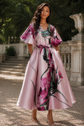 CH9008 FLORAL PUFF SHORT SLEEVE MIKADO MAXI DRESS