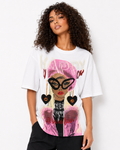 TL0005 HAPPY GLAM RHINESTONE T- SHIRT TOP (BLK, WHT)
