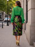 T26001 FLOWER ACCCENT NECKLINE AND CUFFED TOP (GRN, PRPL)